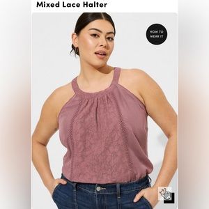 Mixed Lace Halter, Torrid, size 4, rose/taupe, NWT